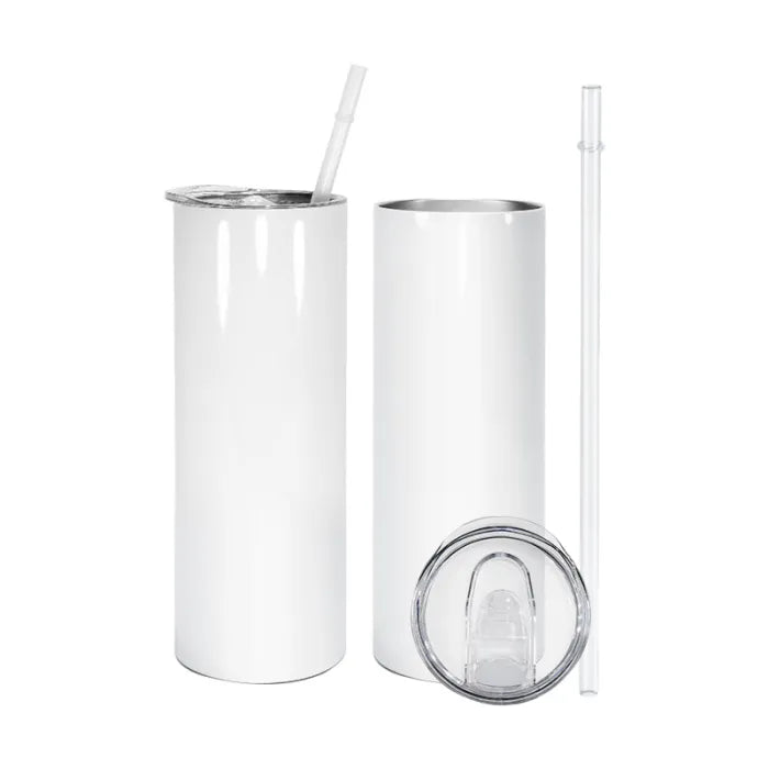 CASE OF 25 20oz Sublimation Tumbler Straight White With Lid and Straw 
