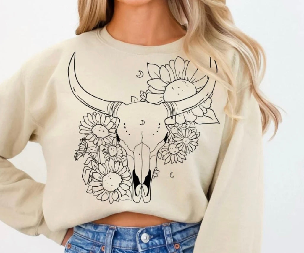 Floral Cow Skull Screenprint