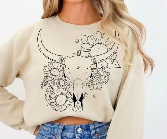 Floral Cow Skull Screenprint