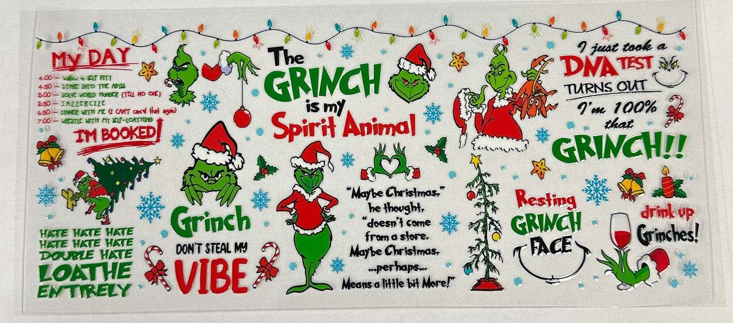 Grinchy Spirit Animal Christmas UVDTF Cup Wrap